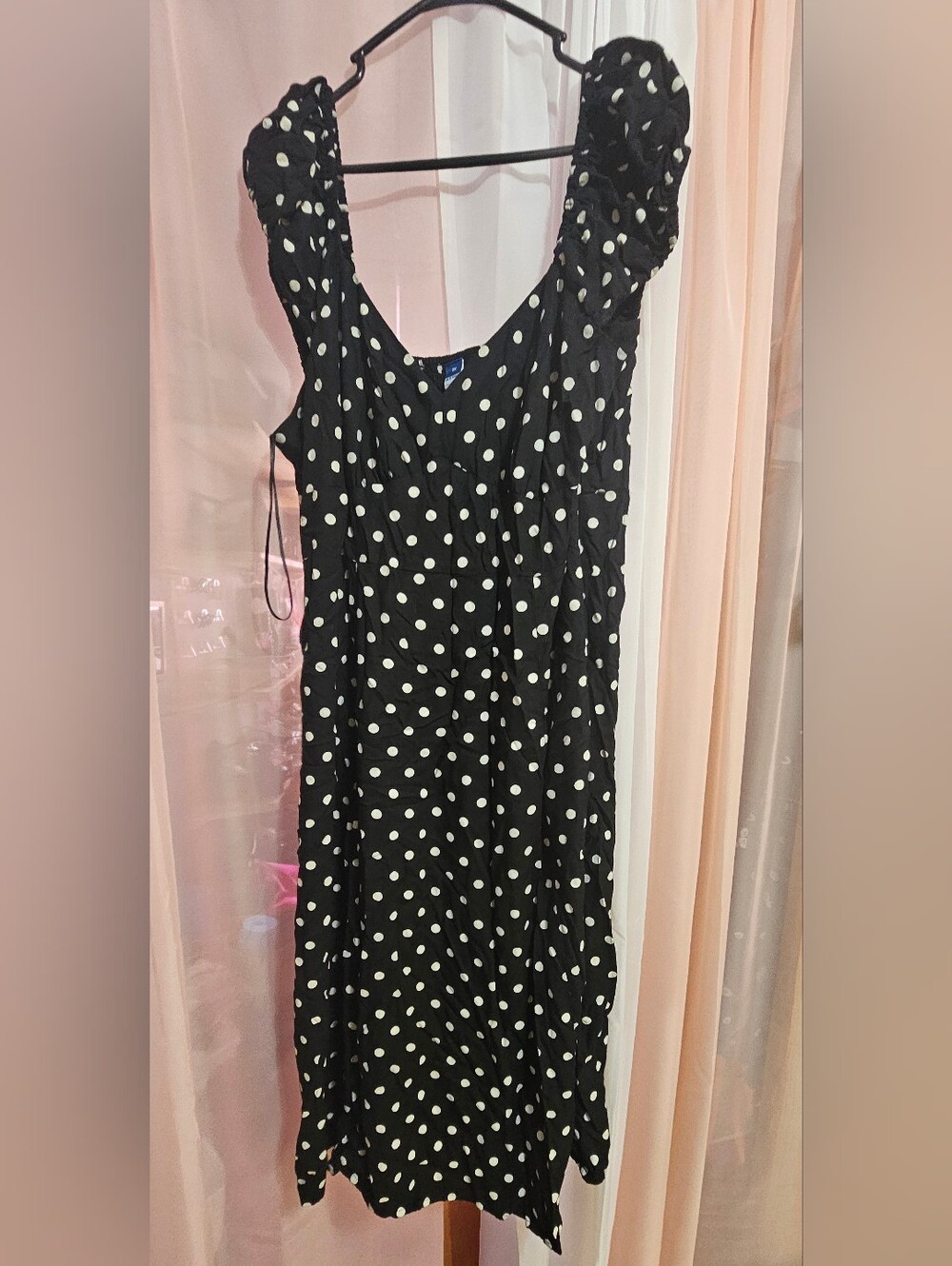 Plus Size Polka Dot Midi Dress With Smocked Back
